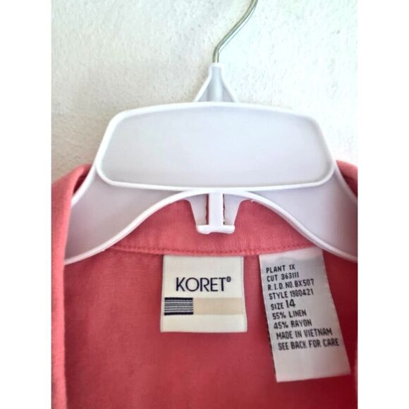 Koret Pink w/Floral Embroidery Linen Blend Button Up/Ankle Pants Set size 14 - Picture 6 of 9